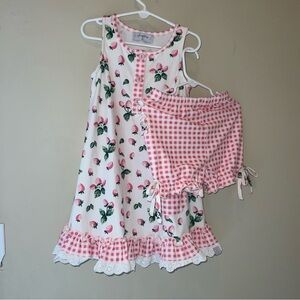 SweetHoney Pink Floral and Gingham Strawberry Print Pajama Set